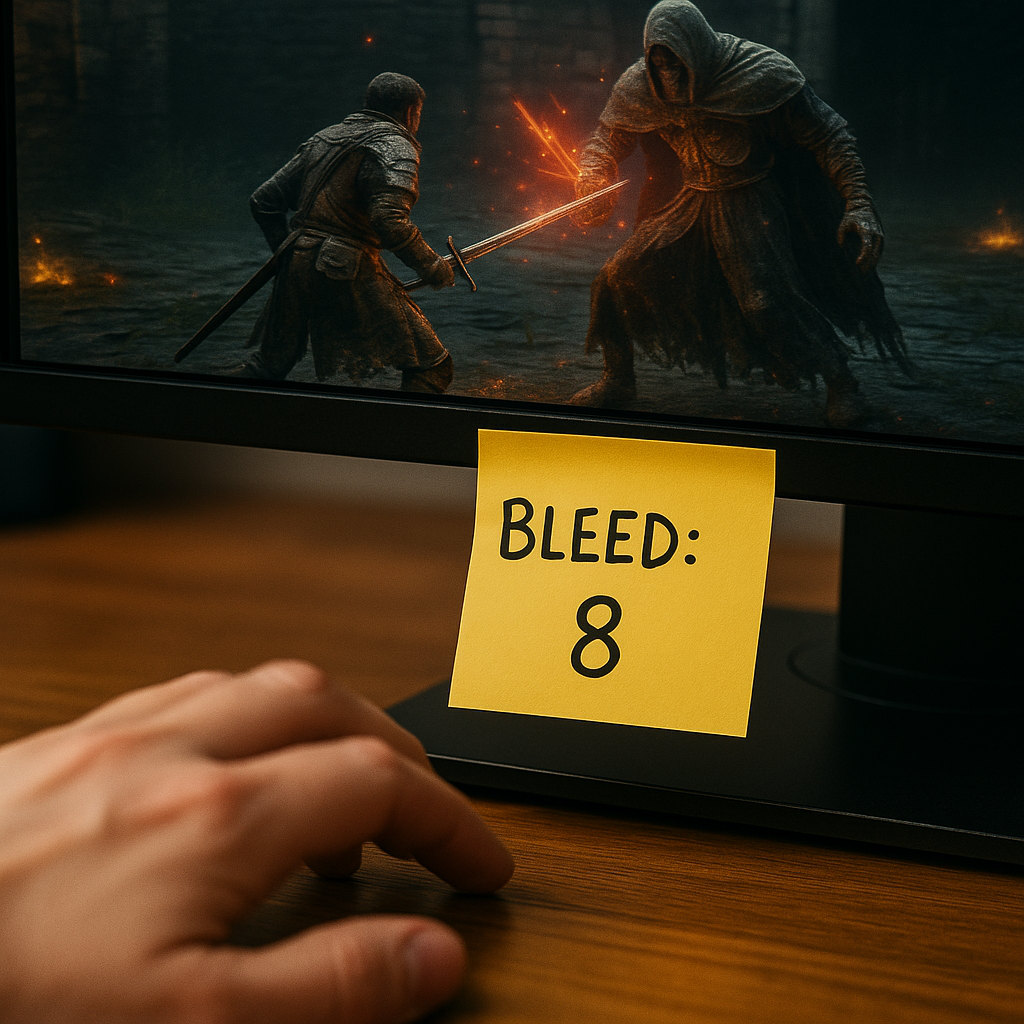The 8-second bleed timer on a sticky note