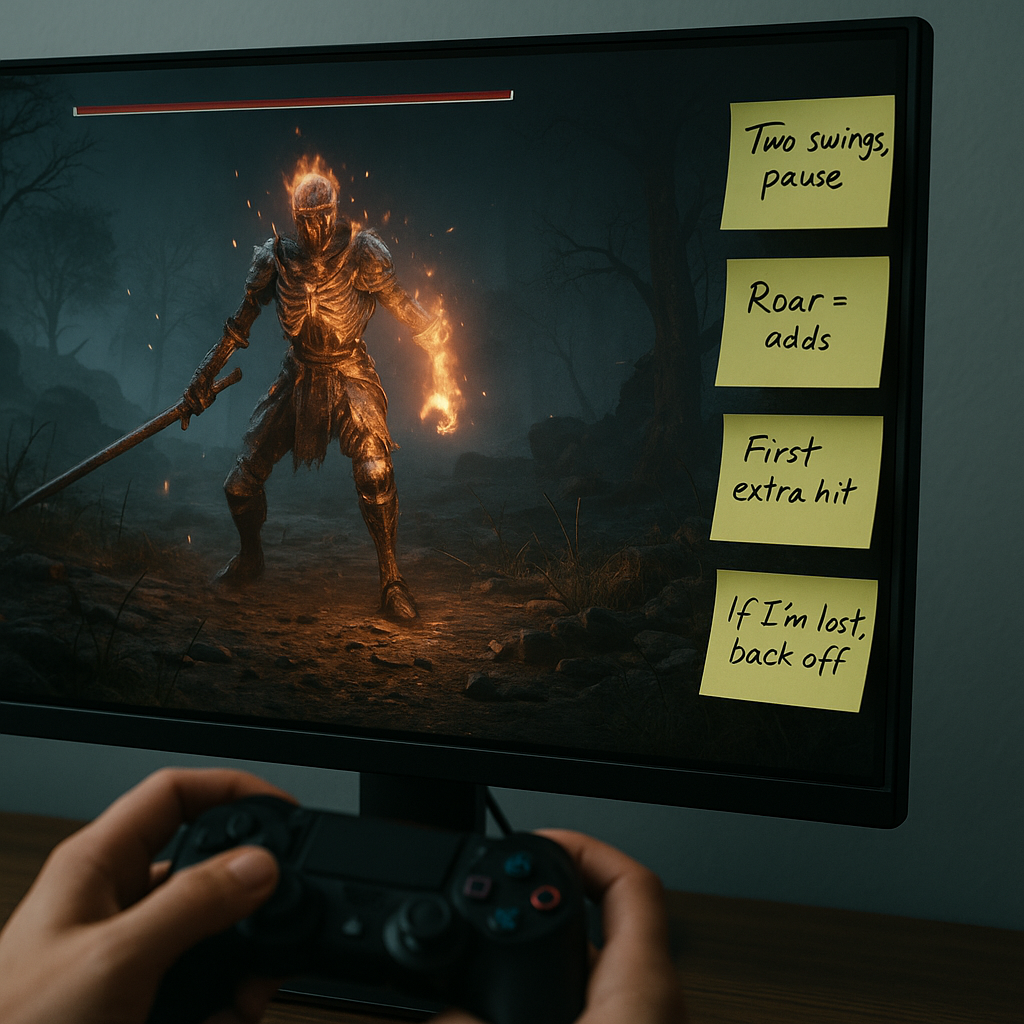 The sticky-note ladder for boss pattern recall